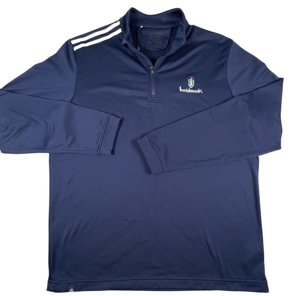 Adidas‎ Pullover Mens Medium Navy Blue Innisbrook 1/4 Zip Golf Ribbed 3-Stripe